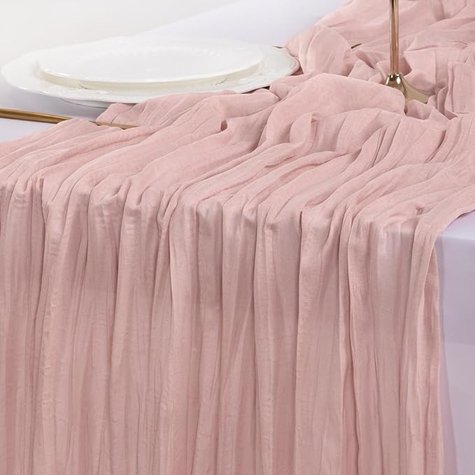 Pink Cheesecloth Table Runner Fall Boho Wedding Birthday Party Home Decor | Pink 3pcs Rustic Gauze 10FT Cheese Cloth Sheer Farmhouse Dining Runner for Baby Shower Bridal Holiday Decorations