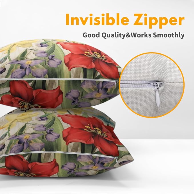 Spring Summer Flower Outdoor Decorative Pillow Covers 16x16 Inch Set of 2 Floral Butterfly Throw Pillows Spring Farmhouse Pillowcases Cotton Linen Cushion Covers for Couch Bed Sofa Chair Home Decor