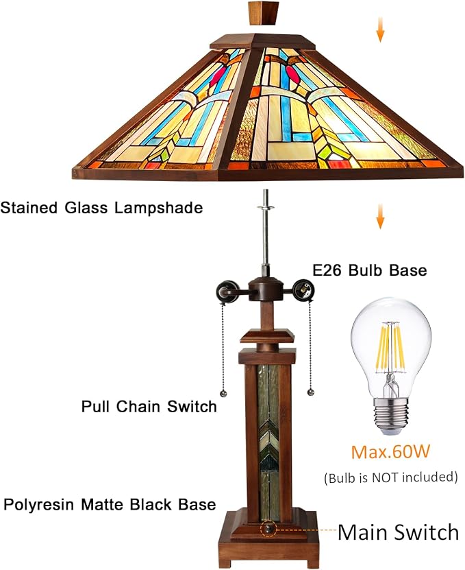 Capulina Tiffany Lamp Mission Brown Stained Glass Table Lamp 3-Light