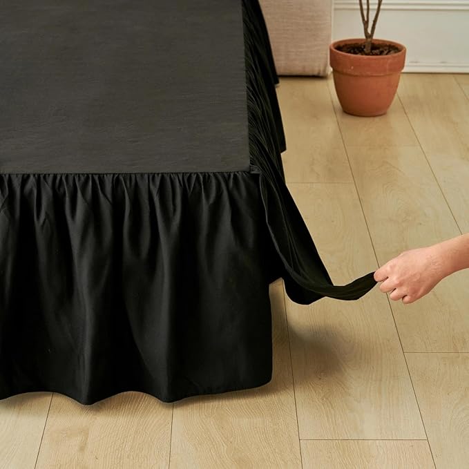 Bed Skirt King Size Ruffled Bed Skirt, 12'' King Dust Ruffle Bed Skirts | With Split Corners, Dust Ruffle with Platform, Microfiber, Breathable, Soft, Easy Fit, Black