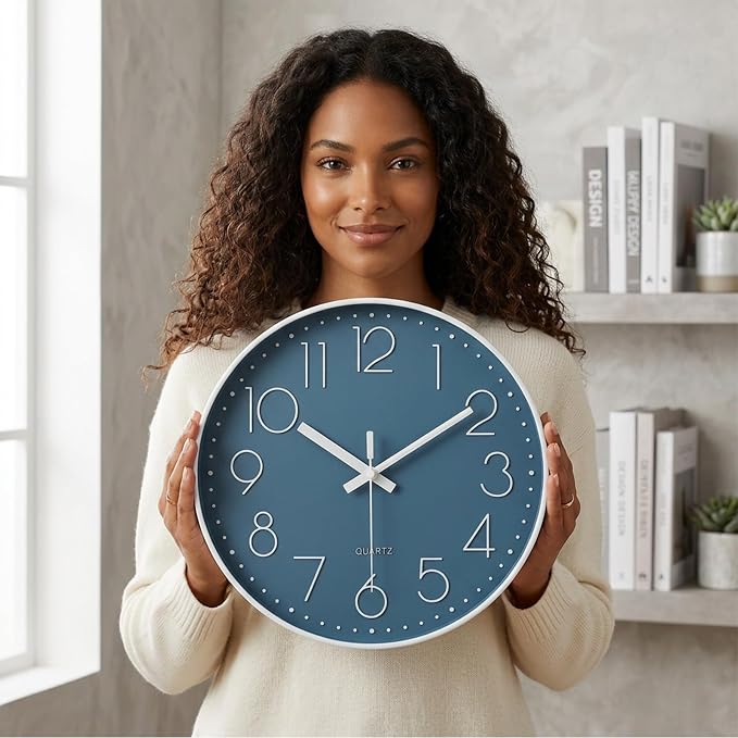 jomparis 13 1/2 Inches Blue Wall Clock Modern Style Indoor Outdoor Decor Clocks for Pool Patio Home Bedroom Living Room