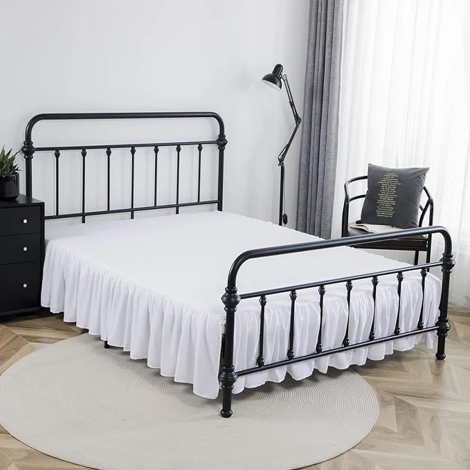 Bed Skirt Twin Size Ruffled Bed Skirt with Split Corners | 15 Inch Drop Dust Ruffle Bed Skirt with Platform, White