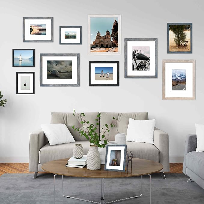 5x7 Picture Frame,Solid Wood,Display Pictures 3.5x5,4x6 with Mat or 5x7 Without Mat,Photo Frame for Wall Mounting or Tabletop (Grey,Set of 4)