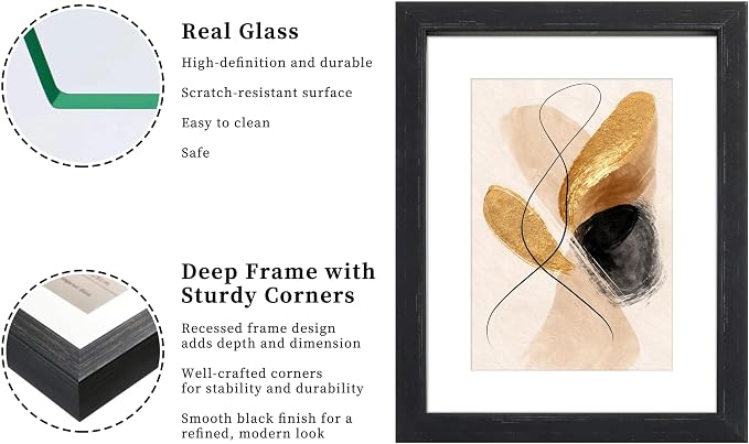 VIOLABBEY 4x6 Picture Frame Black Set of 2 with Real Glass Front