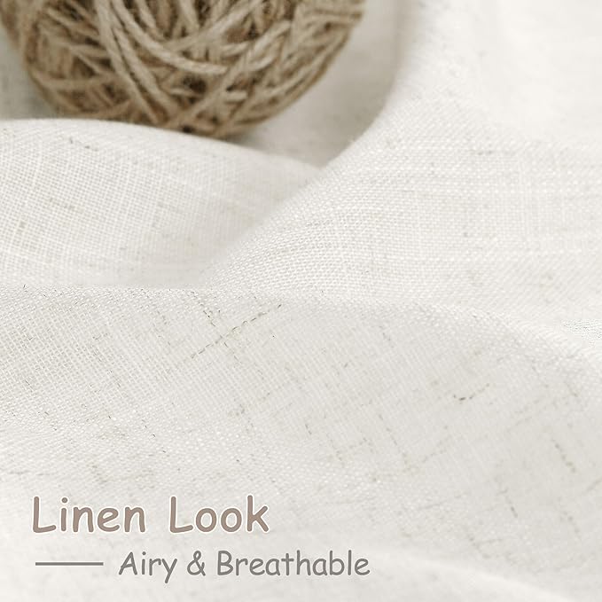 Beige White Linen Curtains 102 Inches Long Rod Pocket Back Tab Drapes 2 Panels Set for Living Room Light Filtering Semi Sheer Beige White Curtain 102 Length for Patio Door Bedroom 52x102