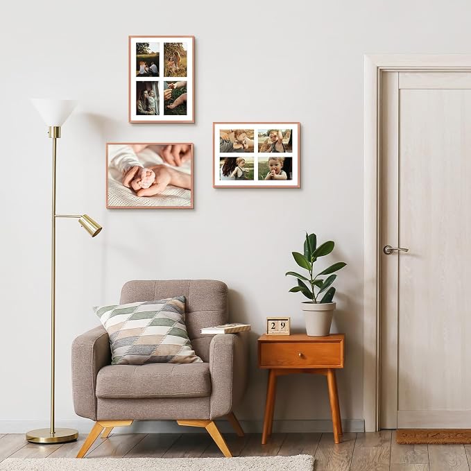 Golden State Art 12x16 Collage Frame for 4 5x7 Photos Rose Gold 2 Pack