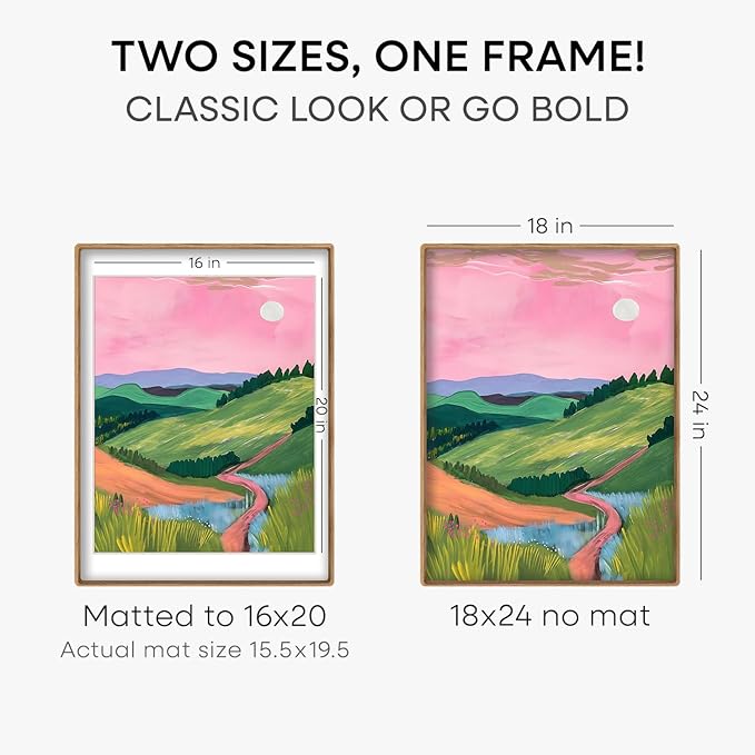 Homeforia 18x24 Mortise&Tenon Natural Oak Poster Frame, 16x20 Mat, Glass
