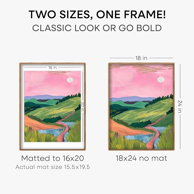 Homeforia 18x24 Mortise&Tenon Natural Oak Poster Frame, 16x20 Mat, Glass