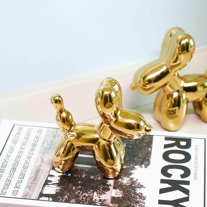 Ceramic Gold Balloon Dog Decor,Balloon Animal Statue(Small)