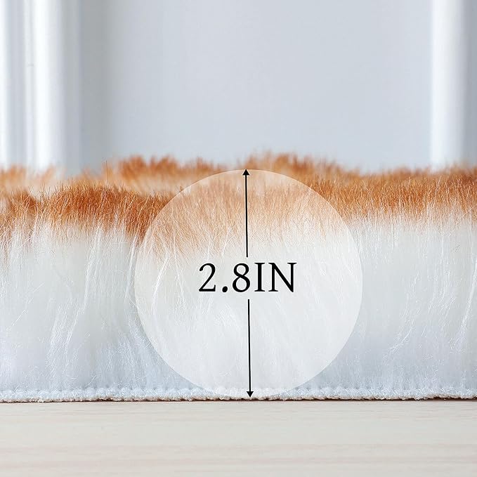 linmopm Faux Fur Sheepskin Rug, 2x6 ft Runner, White and Yellow | Shag Fluffy Fuzzy, High-Density Cushion, For Bedroom Bedside Living Room, Plush Carpet, Sofa Cover