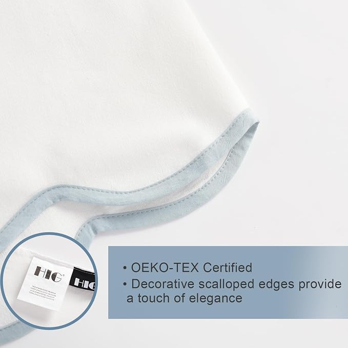 HIG Chic 12'' Queen BedSkirts Scallop Edge Pleated Dust Ruffle | Easy Fit, Anti-Slip, Thick Fabric for Enhanced Privacy, Pre-Washed for Long-Lasting Use, Off White/Aqua