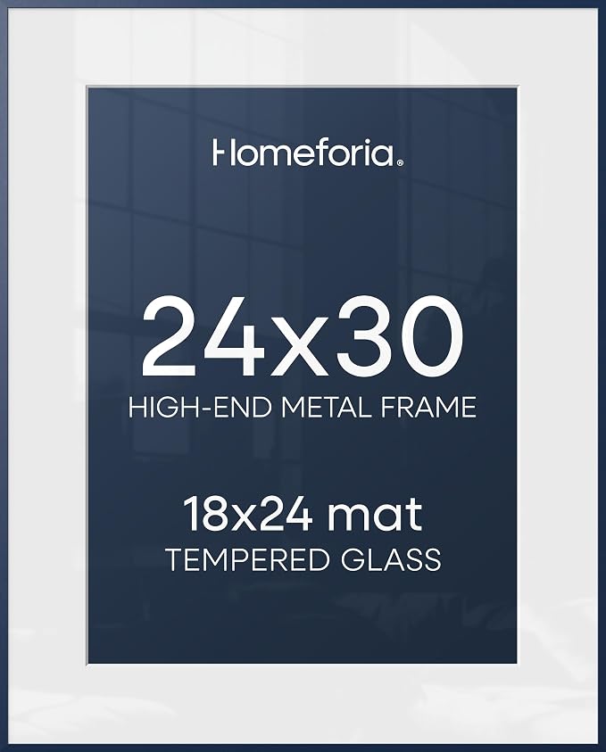 Homeforia 24x30 Blue Picture Frame, High-End Metal, 18x24 Mat, Glass