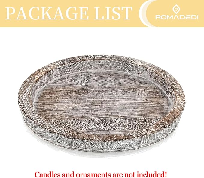 Romadedi Farmhouse Wooden Candle Tray, 11 Inch Round, Whitewashed