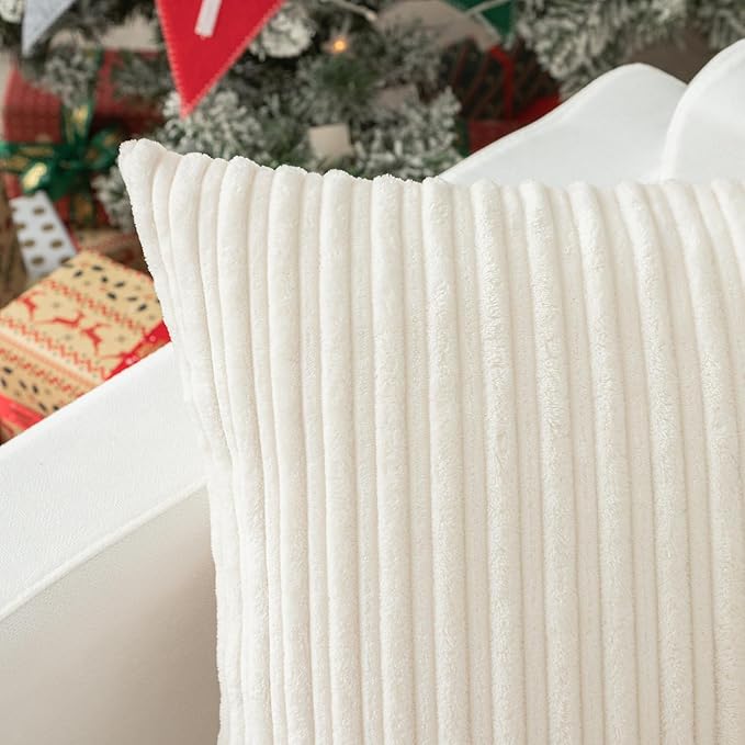 Kevin Textile Striped Corduroy 20”x20” Pillow Covers 2 Pack, Cream White