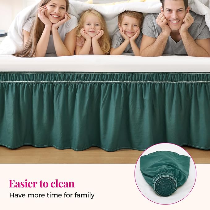 Emerald Green Queen Bed Skirt 15 Inch Drop Elastic Wrap Around Ruffle