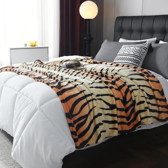 MERRYLIFE Tiger Stripe Print Throw Blanket for Couch Sofa Throw Size 50"60" | Animal Print, Ultra-Plush Soft, Decorative Colorful Travel Blanket, farmhouse, Gift Choice, Home Bed Use
