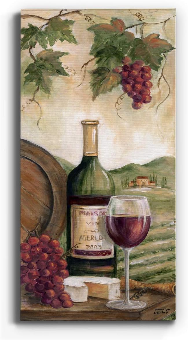 Renditions Gallery Canvas Wall Art Modern Paintings Decorations Country Red Wine Romantic Nature Wall Hanging Vintage Canvas Artwork for Bedroom Office Kitchen Prints - 12"x24" LT43