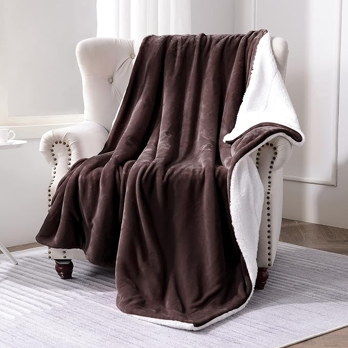SOCHOW Sherpa Fleece Throw Blanket, Brown, 50x60 inches | Reversible Super Soft Luxurious Plush Blanket Throw Size