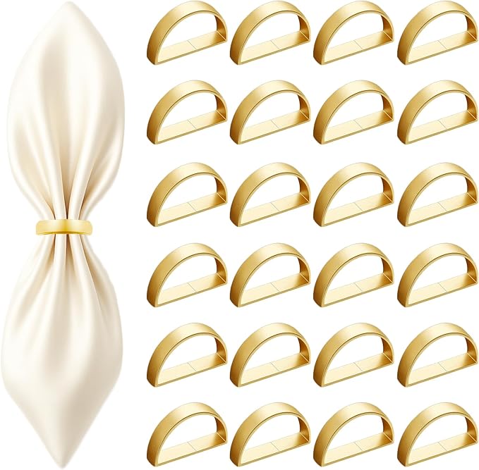 24 Pcs Stainless Steel Napkin Rings - Matt Gold Napkin Holder(Semicircle) | Matt Gold Napkin Holder Buckles for Table Kitchen Dinner Party Wedding Christmas Party