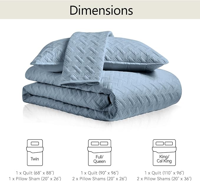FLYMME Quilts Queen Size,Lightweight Dusty Blue Bedspreads,Basket Weave Pattern,Ultra Soft Microfiber Bed Coverlet 3 Pieces for All-Seasons (1 Quilt,2 Shams)