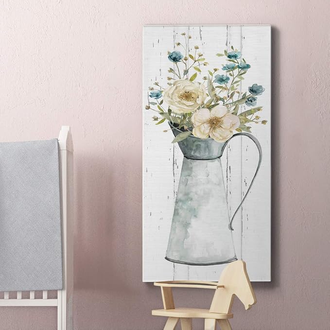 Renditions Gallery Canvas Flowers Wall Art Modern Decorations Paintings Elegant Floral Vase Glam Botanical Romantic Bouquet Wall Hanging Artwork for Office Bedroom Kitchen - 20"x40" LT43