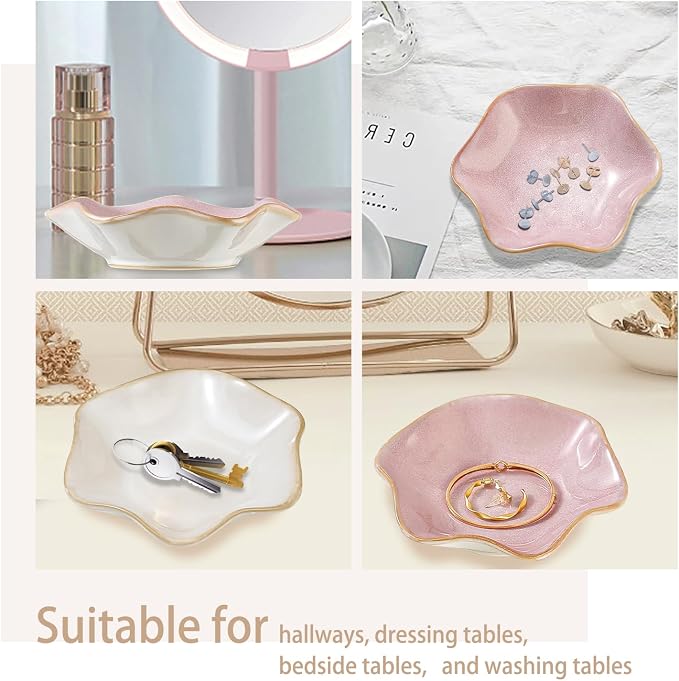 Binoster Ceramic Jewelry Dish,Ring Dish,Trinket Tray,Jewelry Tray,Key Bowl Pink Room Decor Bathroom Home Decor Gifts for Women Mom Sister Coworker Friend Bride(5.5 In Pink)