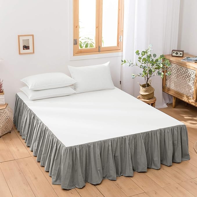 BISELINA French Linen Bed Skirt with Pleated Frills 14-Inch Tailored Drop Natural Flax Cotton Blend Dust Ruffle Soft Cozy Farmhouse Bedding (14" King, Grey)