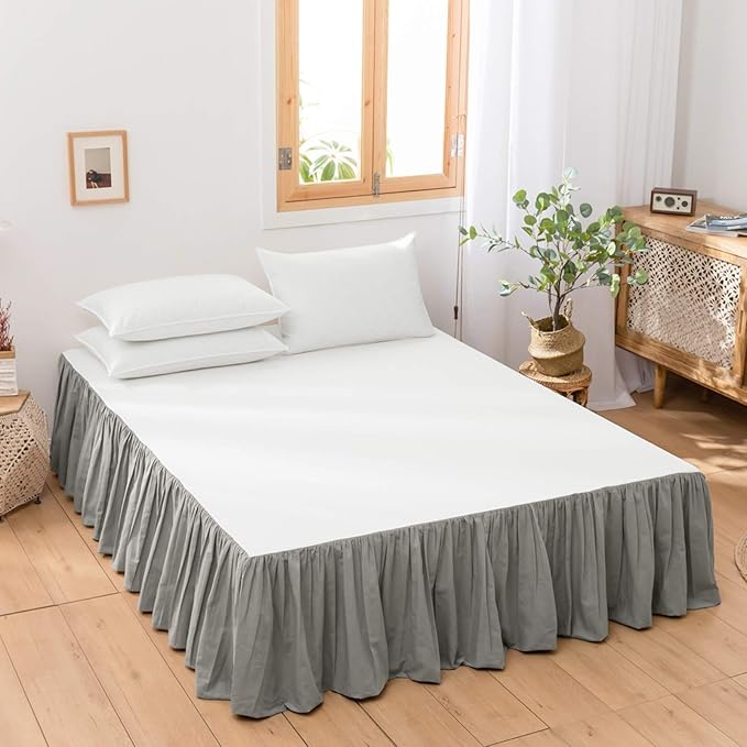 BISELINA French Linen Bed Skirt with Pleated Frills 14-Inch Tailored Drop Natural Flax Cotton Blend Dust Ruffle Soft Cozy Farmhouse Bedding (14" Twin, Grey)