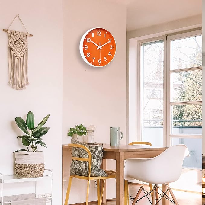 HZDHCLH 12 Inch Silent Wall Clock Battery Operated Non Ticking Orange White | Non Ticking Modern Wall Clock for Living Room Bedroom Kitchen Office Classroom Decor