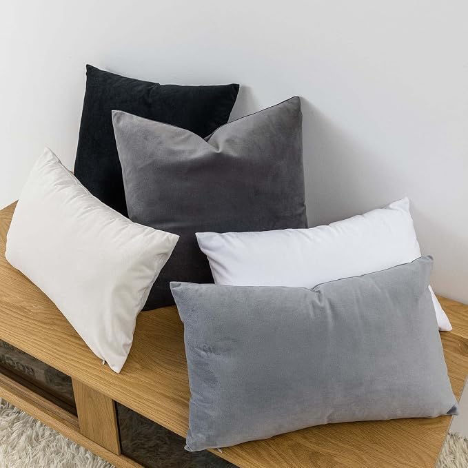 JUSPURBET 16x24 Lumbar Velvet Throw Pillow Covers Set of 2,Silver Gray