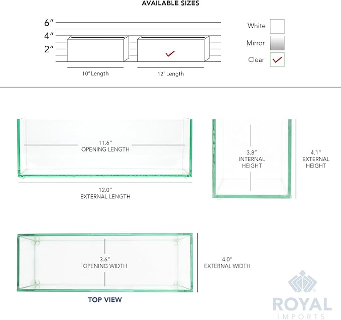 Royal Imports Glass Rectangle Vase for Centerpieces 4" Tall x12 Flower Vase | Glass Vases for Centerpieces for Tables, Home, Wedding & Events Decor, Storage, Vases for Flowers & Floral Arrangements