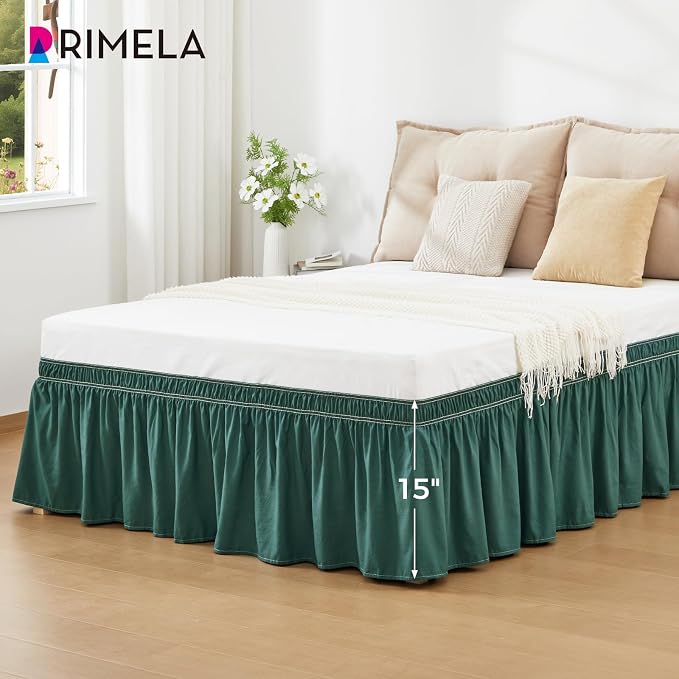 Emerald Green Queen Bed Skirt 15 Inch Drop Elastic Wrap Around Ruffle