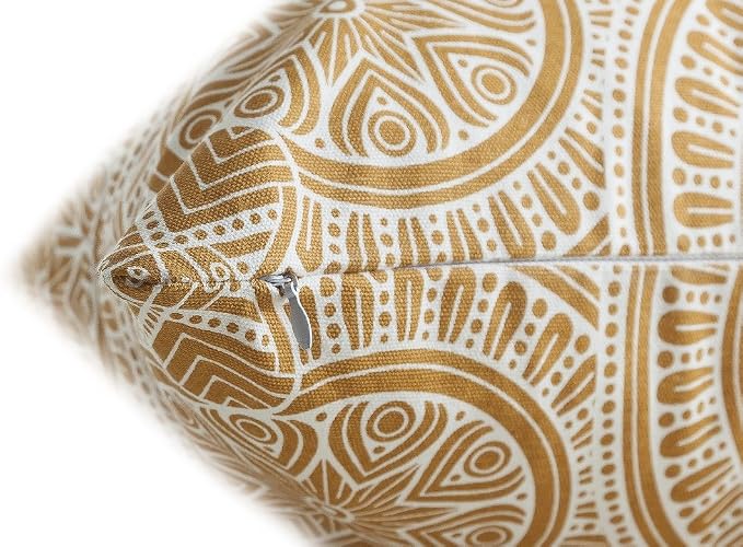 TreeWool Mandala Accent Throw Pillow Covers 20x20 Set of 2 (Mustard) | Decorative Throw Pillowcases for Sofa & Couch; 100% Cotton Accent Covers Ideal for Spring & Summer Stylish Home Decor