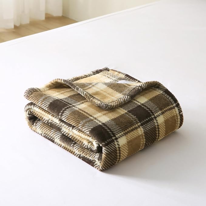 MERRYLIFE Brown Plaid Flannel Throw Blanket for Couch Bed Sofa 50" 60" | Grid Pattern, Ultra-Plush Soft, Decorative Colorful Travel Blanket, farmhouse, Machine Wash, Gift Choice, Widely Use