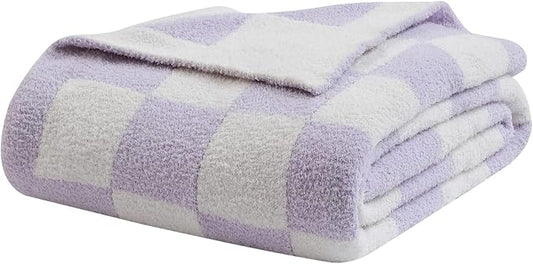bearberry Soft Plush Throw Blanket for Couch, Cozy Warm & Lightweight | Knitted Fluffy Checkered Comfort Home Decor Gift for Women Mom Her, Sofa Chair Bed, 60x80in, Purple