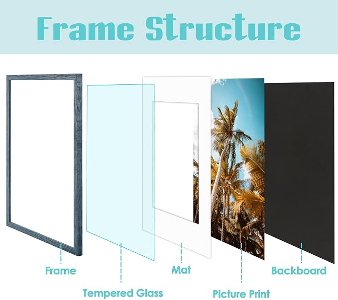 Frametory 3 Pack 16x24 Blue Picture Frame with Real Glass Mat for 12x18