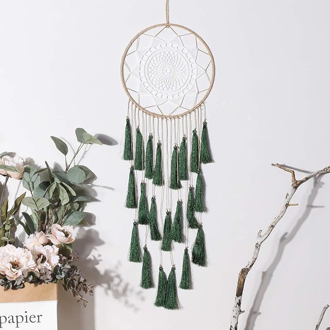 Artilady Macrame Dream Catcher Wall Hanging, Large Boho Green Room Decor