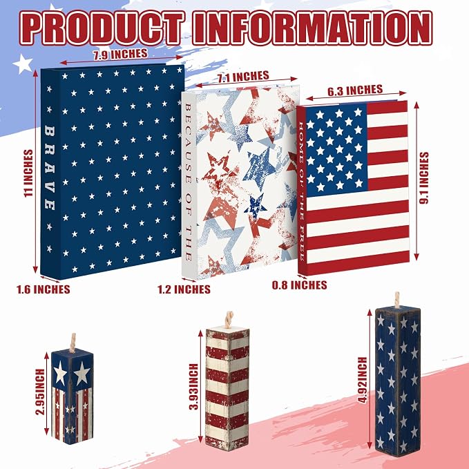 Thyle Decorative Books Fake Faux Aesthetic Coffee Table Books Decoration for Living Room Bedroom Office Shelf Bookshelf Decor,4th of July,Paper