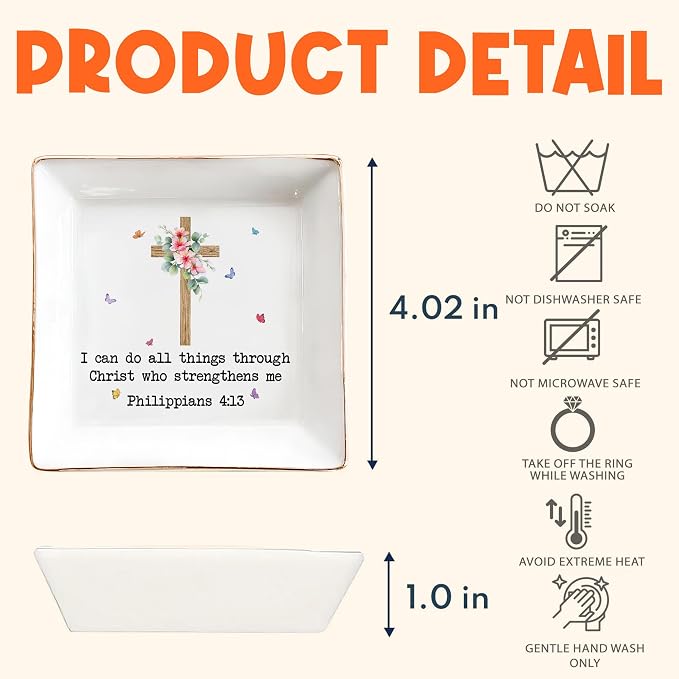 Inspirational Bible Verse Jewelry Dish,4" Ceramic Jewelry Tray Christian Gifts for Women, Religious Gifts for Mom, Daughter, Sister, Friends - Birthday, Confirmation, Catholic Gift for Her, Teen Girls