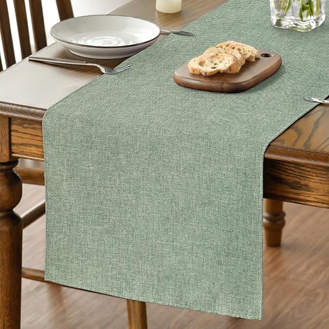 Artoid Mode Sage Green Table Runner, Seasonal Spring Summer Washable Kitchen Dining Table Decoration for Home Party Decor 13x120 Inch