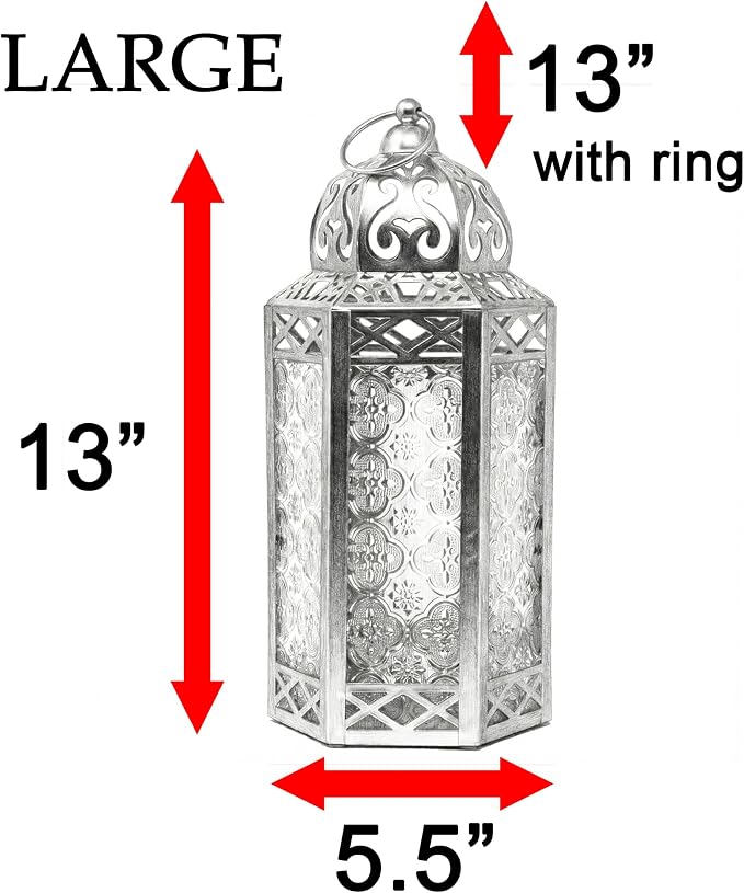 Vela Lanterns Decorative Indoor Red Gothic Fairy Light Candle Holder, L | Witchy Whimsigoth Fantasy Home Decor, Halloween Vampire Spooky, Moroccan Metal Hanging Flameless LED Lamp, 12" Tall