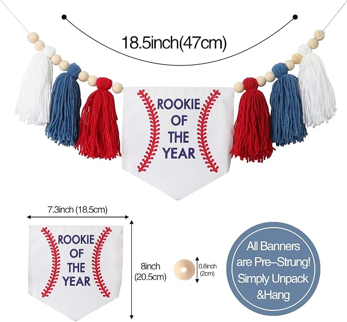 Rookie of The Year First Birthday Decorations for Boy One High Chair Banner