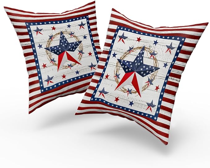 Giwawa 20"x20" Patriotic Stars Pillow Covers 4th of July Star Wreath Decorative Throw Pillow Cases Set of 2 Independence Day Cotton Cushion Covers for Sofa Couch Indoor Outdoor Holiday