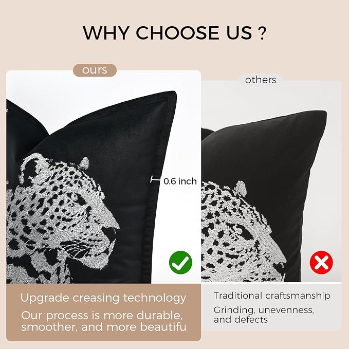 Velvet Throw Pillow Covers 18x18'' inches, New Upgrade Handmade Embroidered Cheetah Leopard Face Pillow Covers, Decorative Cushion Cover for Sofa Bed Living Room(Silver)