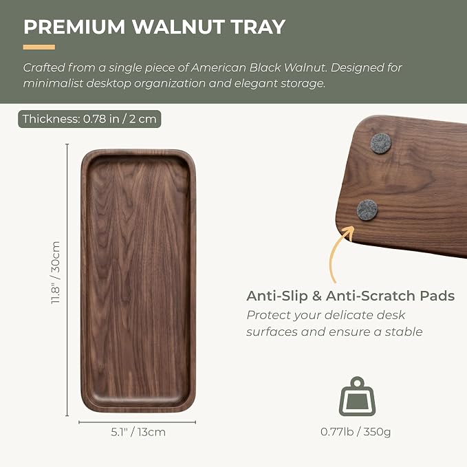 muso wood Walnut Serving Tray Solid Wood Tray, 11.8 x 5 inch