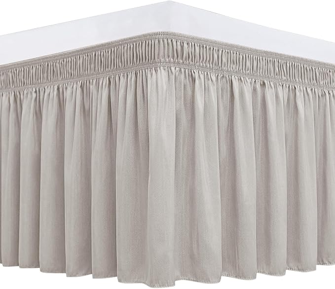Wrap Around Queen Size Bed Skirt 12" Drop-Elastic Dust Ruffle Camel Grey | Adjustable Pleated Bedskirt-Easy Fit Wrinkle Resistant Washable Hotel Quality Fabric Bed Skirting-Master Guest Bedroom Rental