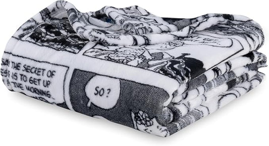 Berkshire Blanket Peanuts® VelvetLoft® Cute Character Snoopy Plush Oversized Throw Blanket, I'm Up! Peanuts Comic Strips White (50in x 60in)