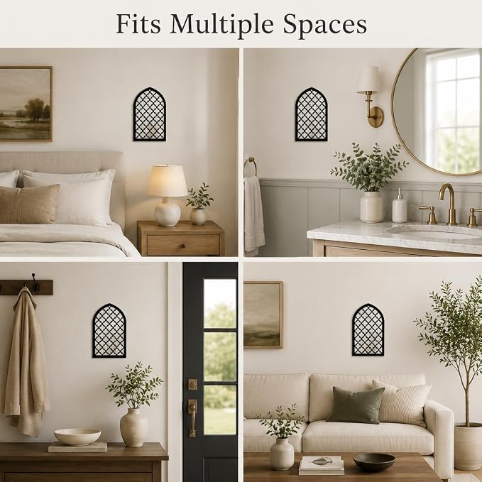 4 Pcs Modern Arched Mirror Wall Decor, 12.8 x 8.9 Inch Self Adhesive Window Mirror Stickers for Bedroom Bathroom Living Room Entryway Hallway Minimalist Eclectic Home Accent