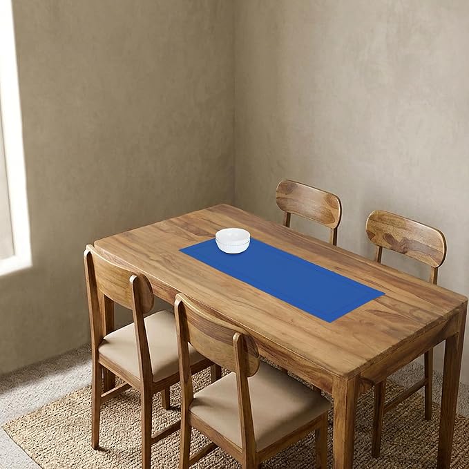 Solino Home 100% Pure Linen Table Runner Blue, Classic Hemstitch 14 x 36 in | styles dining tables for meals and celebrations, hemstitched border, mitered corners, soft to the touch, OEKO-TEX Certified