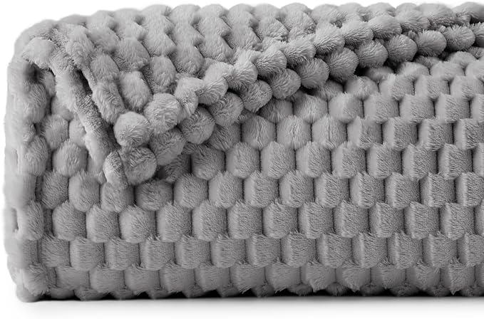 BEDELITE Grey Twin Blanket for Couch, Soft Cozy Gifts for Women, 60 * 80 | 3D Jacquard Decorative Fleece Blanket, Super Soft Plush Throws, Cute Birthday Gift for Women & Men, Suitable for All Seasons
